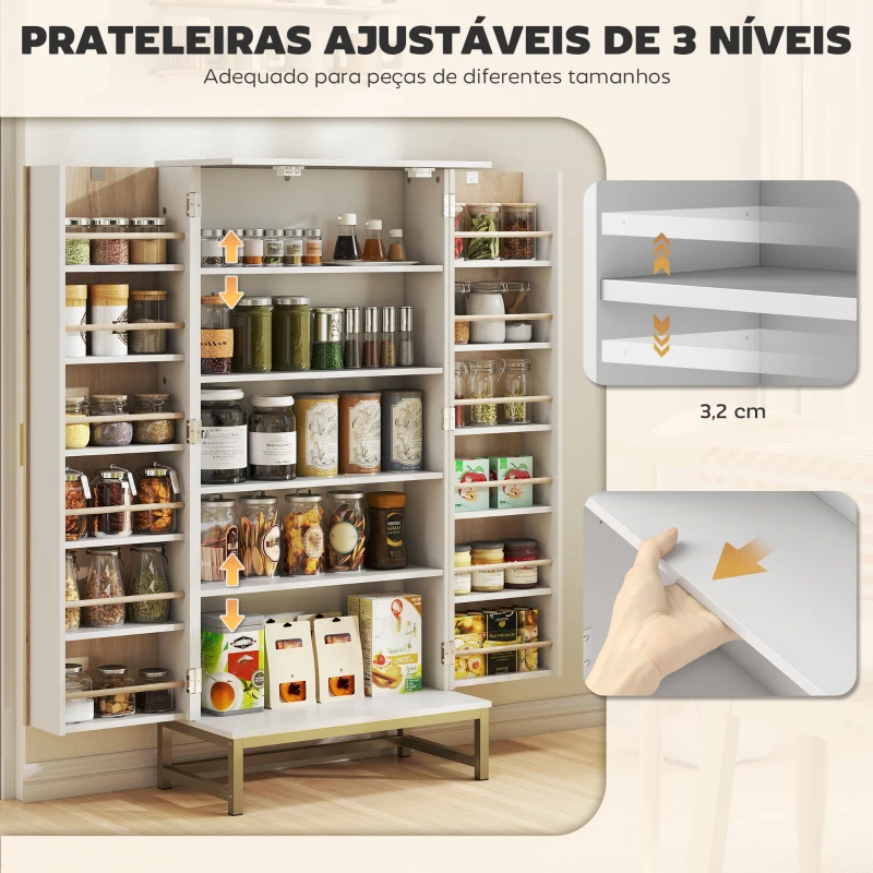 HOMCOM Armário de Cozinha com 2 Portas e 12 Compartimentos Design Moderno com 5 Prateleiras Ajustáveis Branco