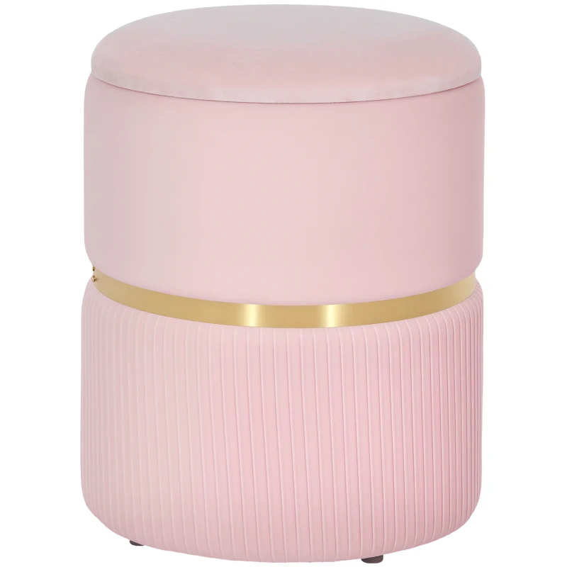 HOMCOM Velvet-Feel Storage Ottoman - Pink