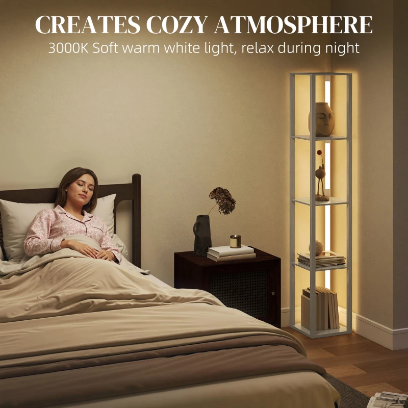 HOMCOM Floor Lamp with Shelves and 3 Brightness Levels - Oak