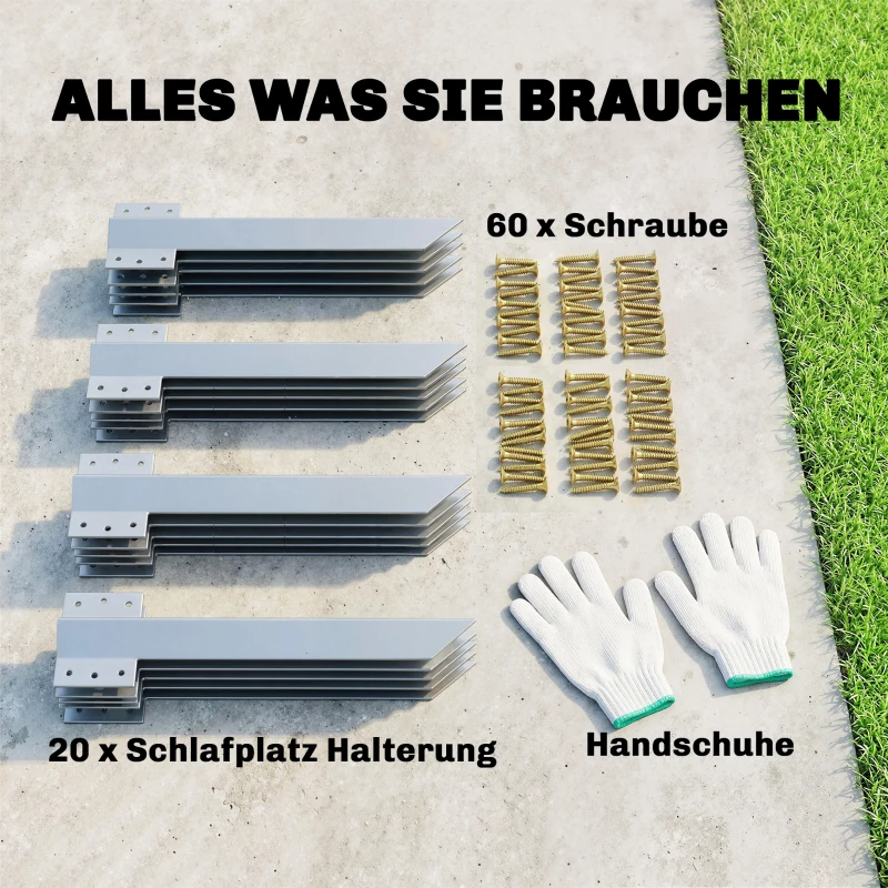 Outsunny 20er-Pack Bahnschwellen-Befestigungswinkel, 41 cm Schwerlast-Verzinkte Stahlpfähle mit Schrauben und Handschuhen