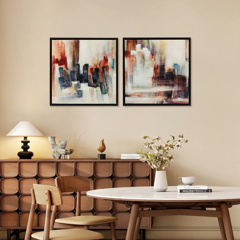 HOMCOM Quadros em Tela Abstractos 40x40 cm 2 Peças Quadros de Arte de Parede Emoldurados Decoração Moderna Multicolor