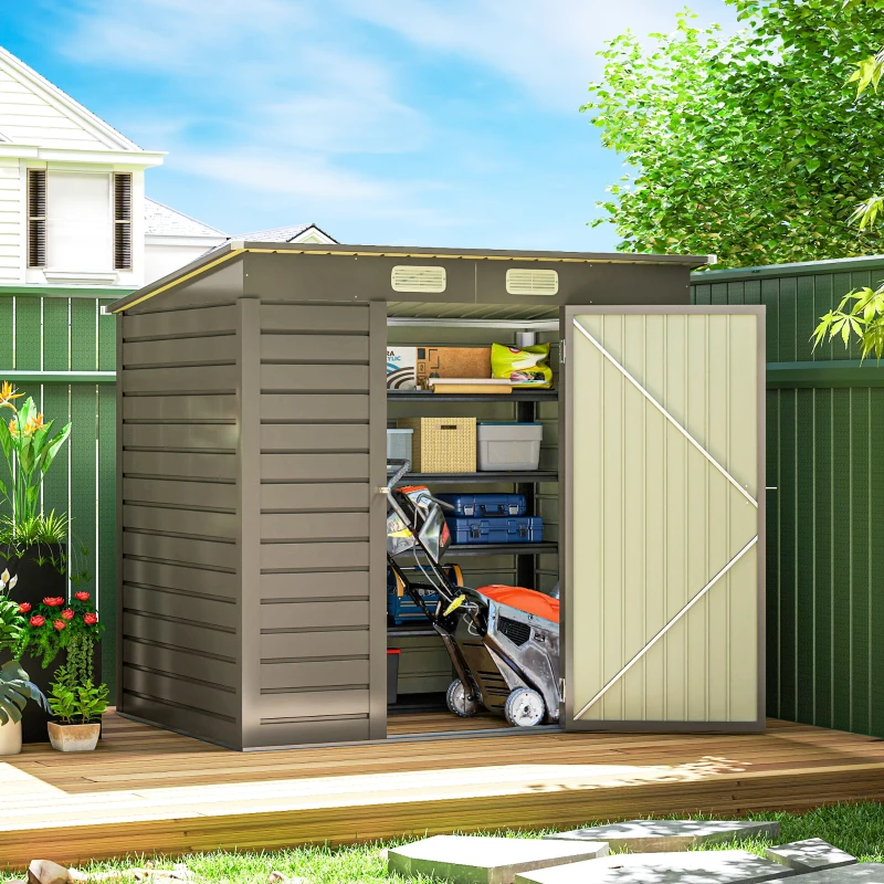 Outsunny 4 x 6ft Galvanised Metal Garden Shed, with Locking Door - Grey