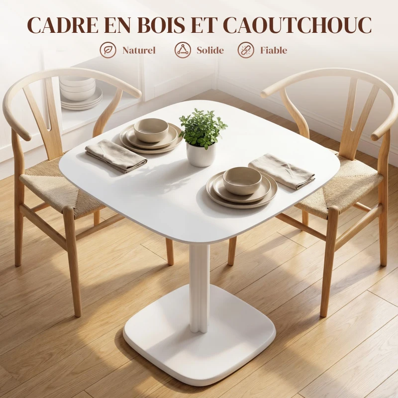 HOMCOM Table à manger pour 4 personne table de cuisine carrée style moderne avec plateau aspect bois, 70 x 70 cm, blanc