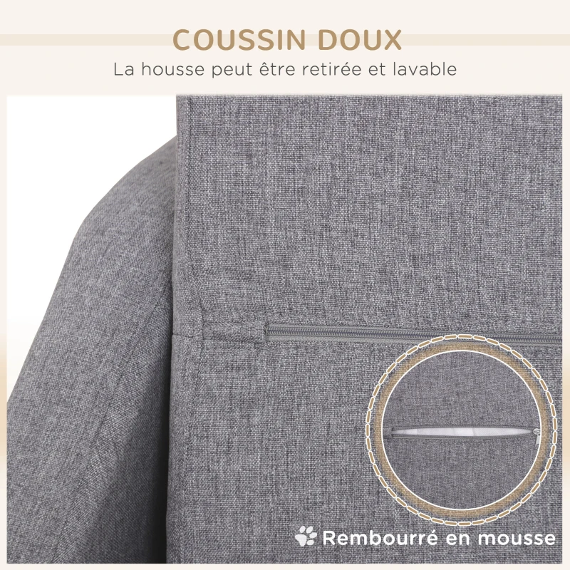 PawHut Canapé pour chien lit pour chien animal domestique style scandinave pieds en bois revêtement tissu déhoussable 75 x 55 x 39 cm - gris