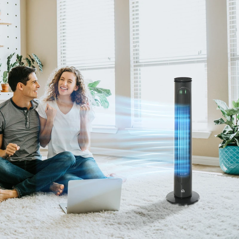 HOMCOM Ventilateur colonne 45W télécommande minuterie 3 modes 3 vitesses tour oscillant silencieux Ø 22 x 77 cm gris foncé