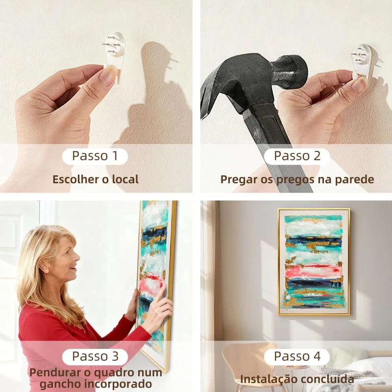 HOMCOM Quadro em Tela Abstrato Pintado à Mão 120x80 cm Quadro para Decoração de Salão Moderno com Moldura de Madeira Multicolor