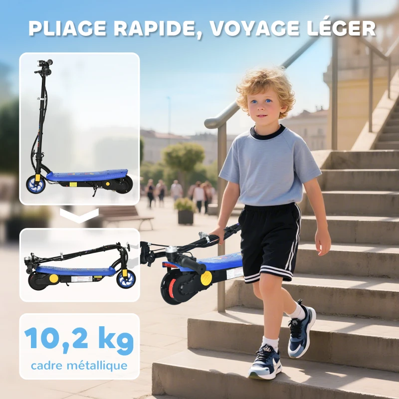 HOMCOM Trottinette électrique 120 W pliable pour enfant 7-14 ans 12 Km/h max. autonomie 10 Km max. bleu