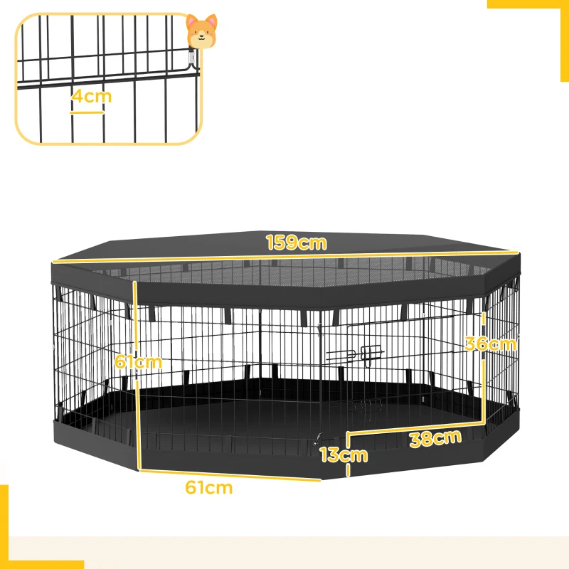 PawHut Parc pour chien enclos chien intérieur 8 panneaux pliables avec porte pour chiots acier 61l x 61H cm noir
