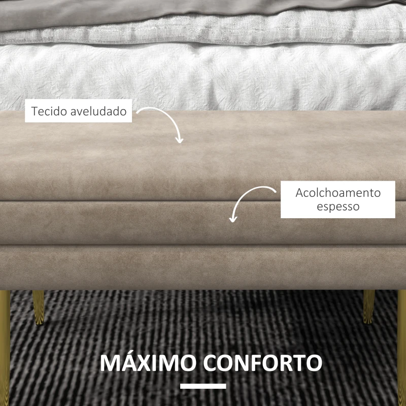 HOMCOM Banco Pé de Cama 30L Banco com Armazenamento para Dormitório Estofado em Veludo 79,5x37,5x43 cm Bege
