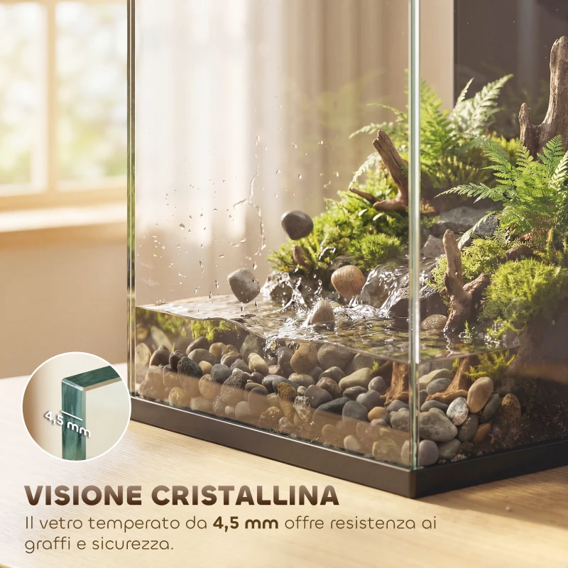 PawHut Acquario, 24L in Vetro Temperato con Filtro, Luce LED e Pompa dell'Acqua