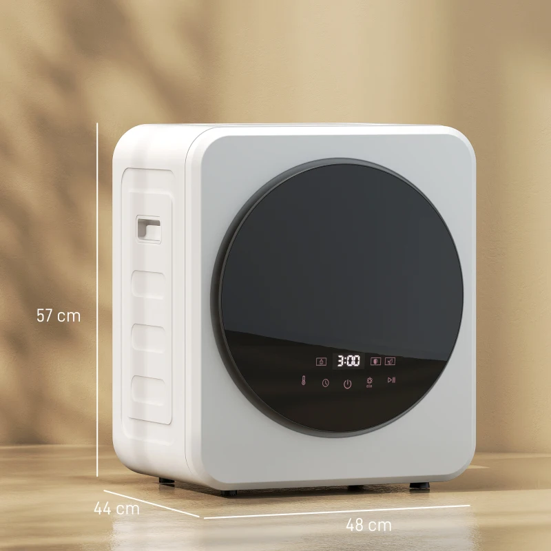 HOMCOM Mini Asciugatrice Portatile 4 kg, Display LED, 800W, Carica Frontale, Fino 60℃, Impilabile/Parete/Autoportante, Timer, per Casa, Bianco