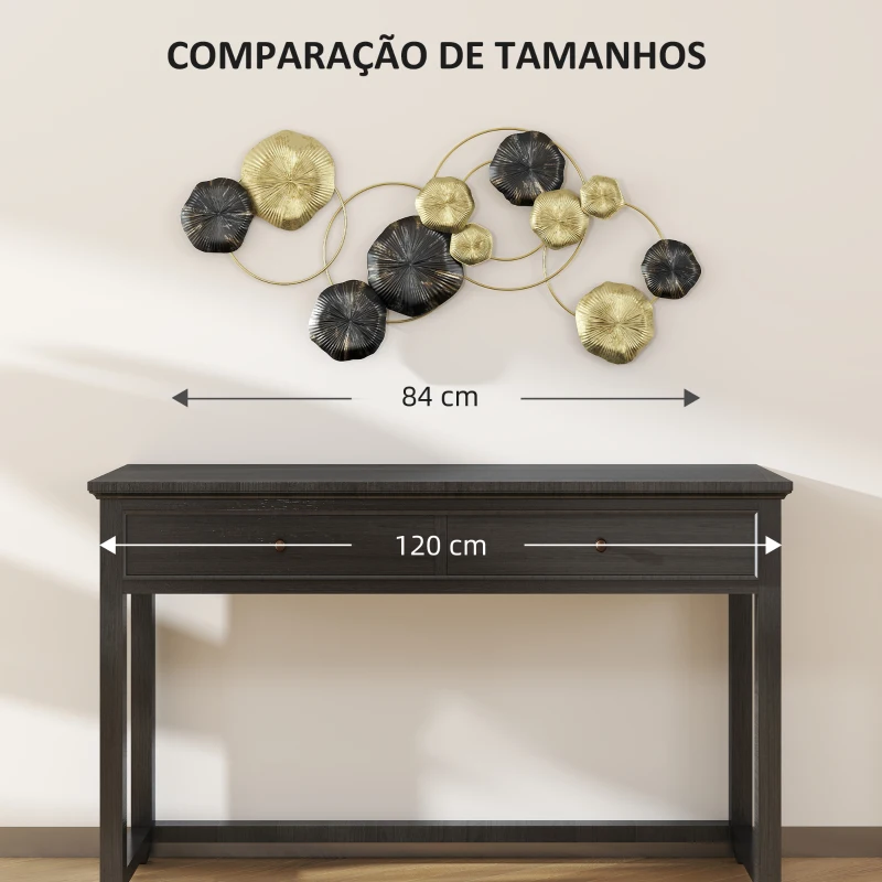 HOMCOM Decoração de Parede em Metal com Forma de Flor de Lótus Adorno para Sala Moderna Decoração 84x35 cm Dourado e Preto