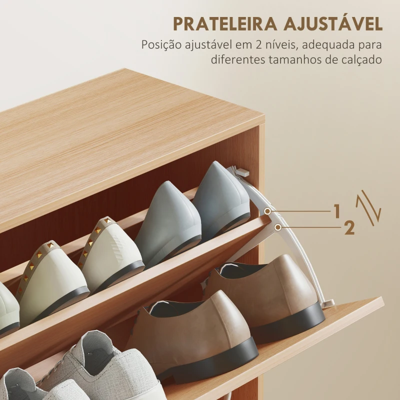 HOMCOM Sapateira Moderna com 4 Gavetas Abatíveis e Prateleiras Ajustáveis para 16-24 Pares de Sapatos 120x24x81 cm Madeira