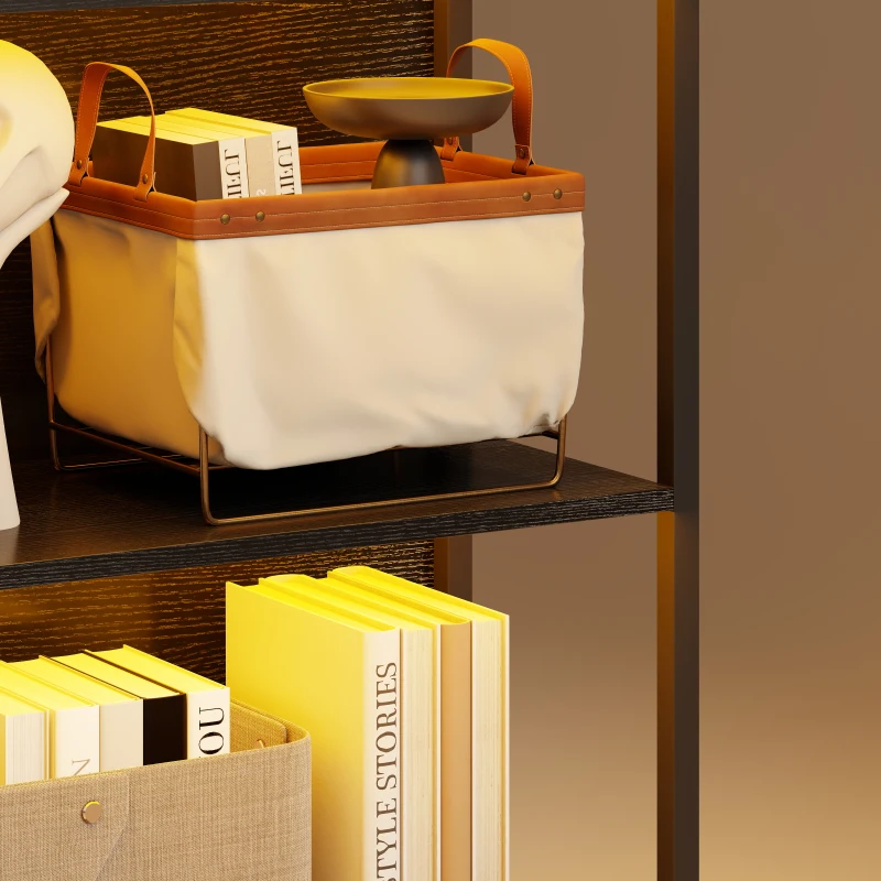 HOMCOM Librería de 5 Niveles con Luces LED de 7 Colores Estantería para Libros 60x30x179 cm Estantería Industrial Negro