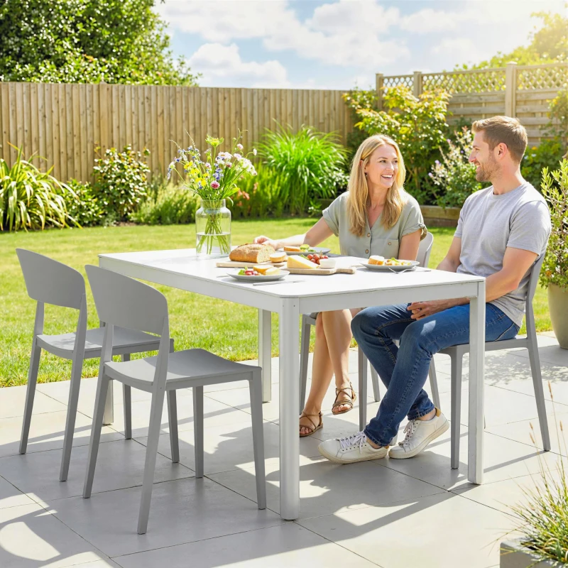 Outsunny Set 4 Sedie Giardino Outsunny, Impilabili, Struttura pp Adatte per Tutte le Stagioni