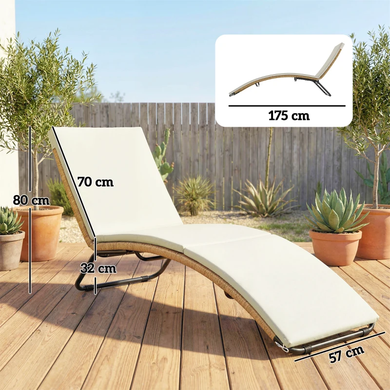 Outsunny Bain de soleil en résine tressée transat de jardin design en S courbe naturelle structure robuste acier coussin crème