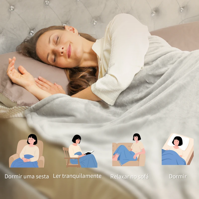 HOMCOM Manta Elétrica 180x130 cm Manta Térmica com Tecido Suave 10 Níveis de Temperatura e Temporizador Cinzento