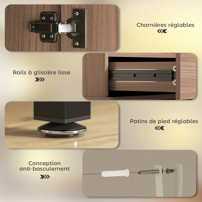 HOMCOM Buffet meuble de rangement avec placard à portes, tiroir, 3 compartiments ouverts et étagères réglables, gris