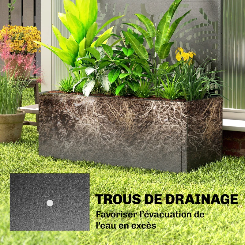 Outsunny Jardinière avec treillis, bac à fleurs, avec brise-vue, pour plantes grimpantes, métal, 90 x 37,5 x 180 cm, noir