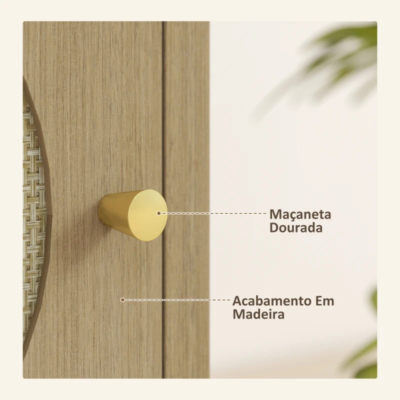 HOMCOM Mesa de Cabeceira com Porta de Vime Prateleira Aberta e Compartimento 40x35x55 cm Madeira