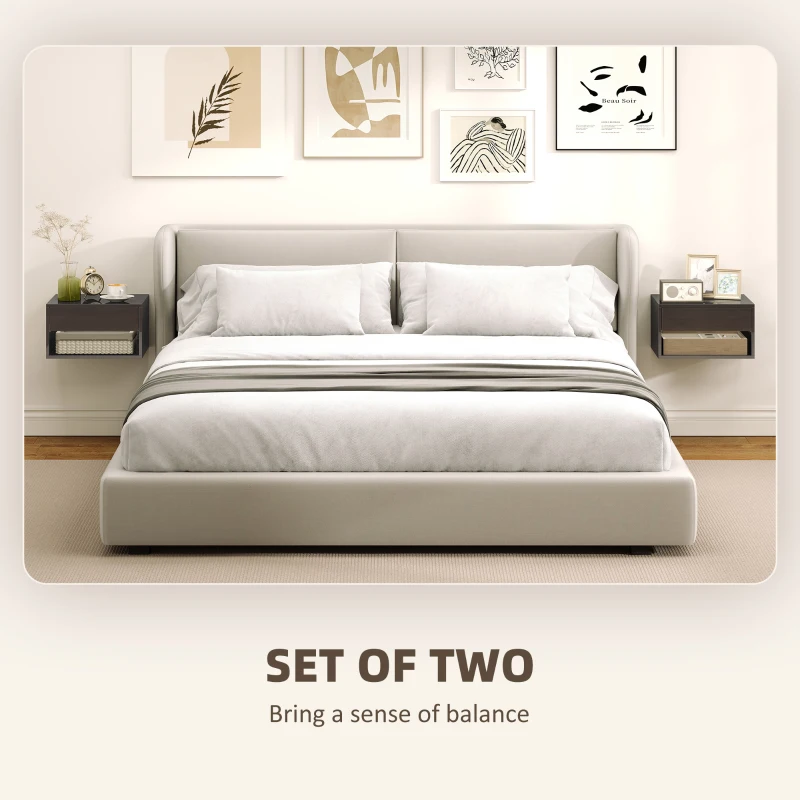 HOMCOM Floating Bedside Tables Set of 2, Wall Mounted Nightstand, High Gloss Black