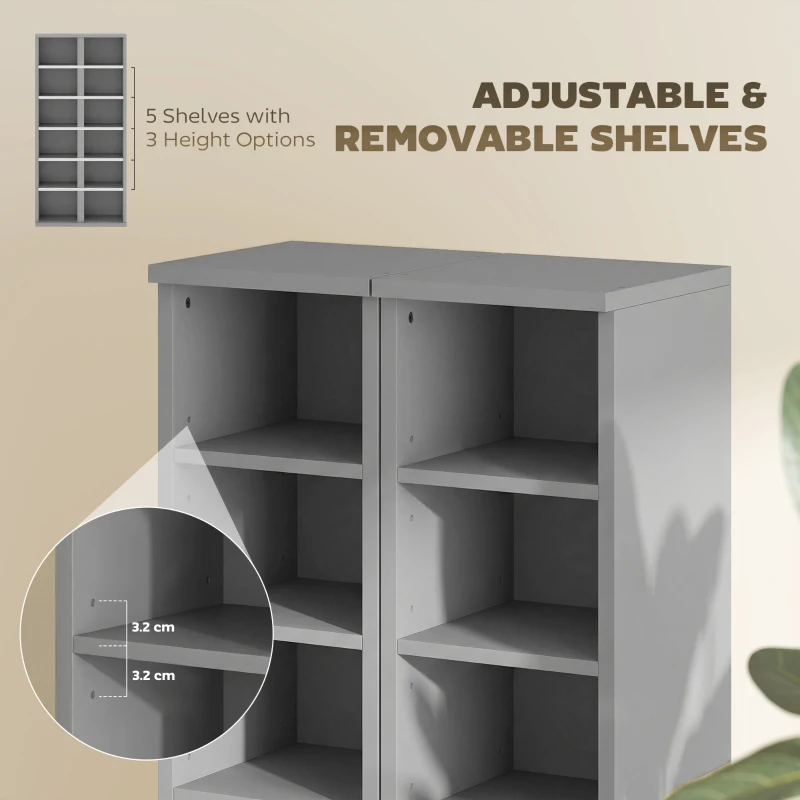 HOMCOM Set of 2 CD Media Display Shelf Unit Tower Rack with Adjustable Shelves, Light Grey