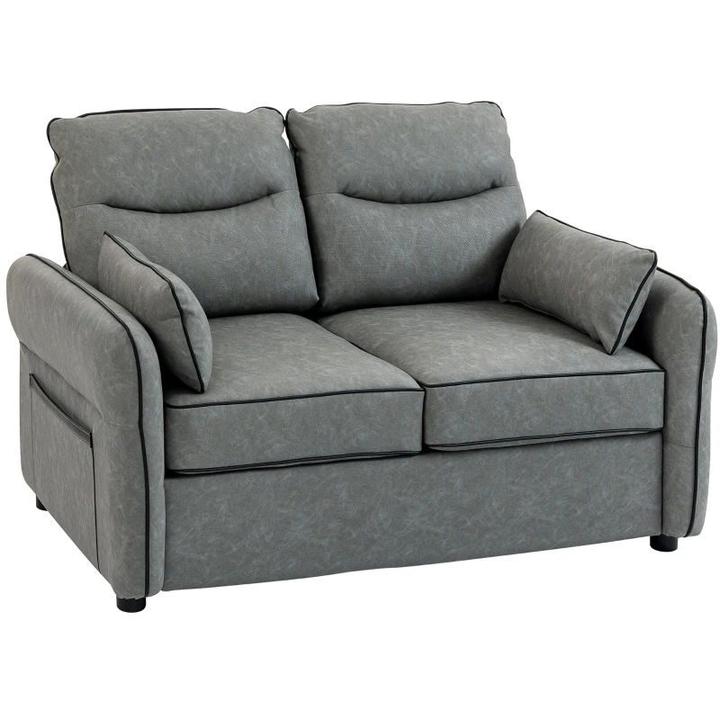 HOMCOM 2 Seater Sofa, Faux Leather Loveseat - Grey