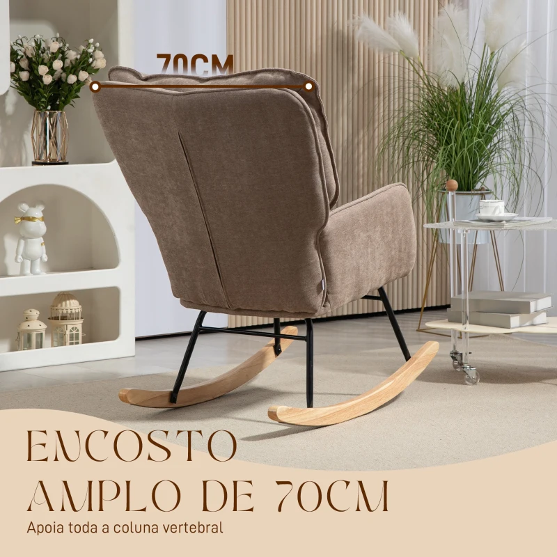 HOMCOM Poltrona de Baloiço Moderna Estofada em Chenilha Poltrona de Lactância com Encosto Largo 71x98,5x97 cm Castanho