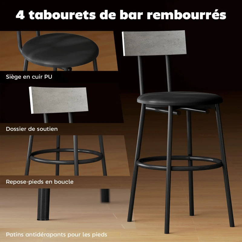 HOMCOM Ensemble table de bar avec tabourets, table haute bar et 4 tabourets, structure en acier, 110 x 55 x 90 cm, blanc