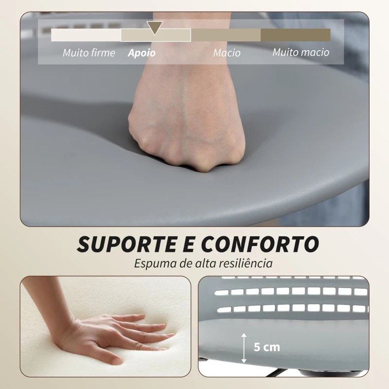 HOMCOM Cadeira de Escritório sem Braços Cadeira de Secretária Giratória em Malha com Encosto Vazado Ajustável 43x42x74-86 cm Cinza