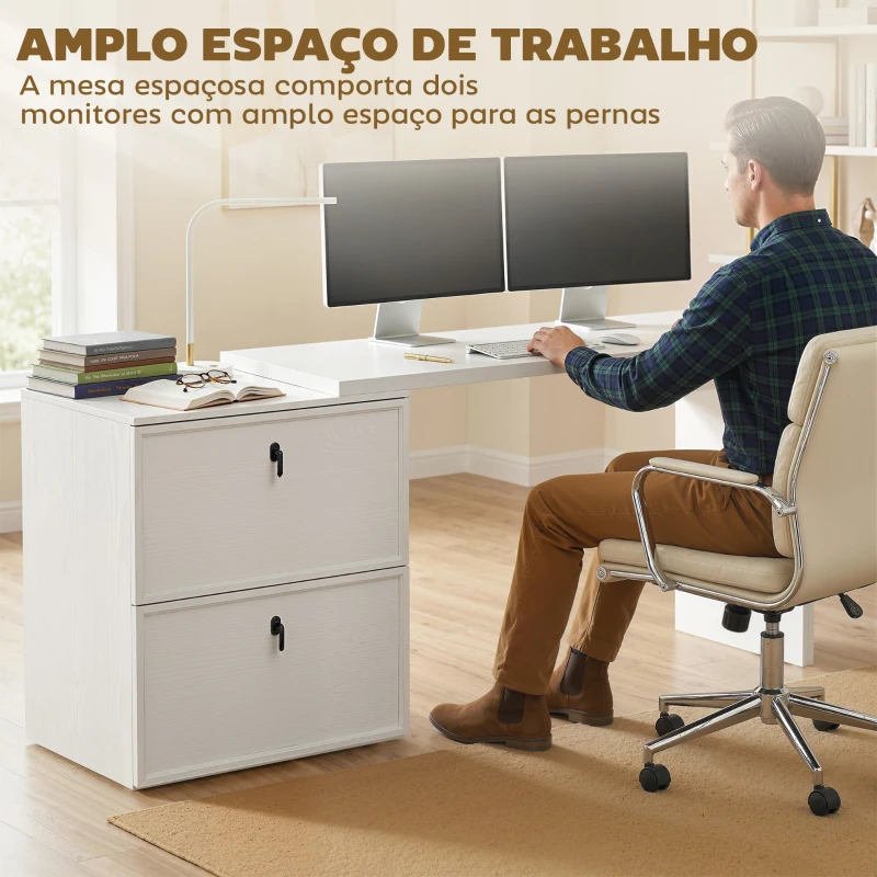 HOMCOM Secretária Reversível em Forma de L com 2 Gavetões Arquivadores, Design Moderno para Espaços Pequenos, Escritório Branco