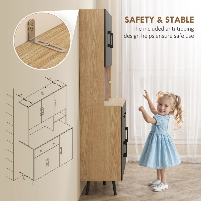 HOMCOM 176 cm Kitchen Cupboard with LED Lights - Oak and Black