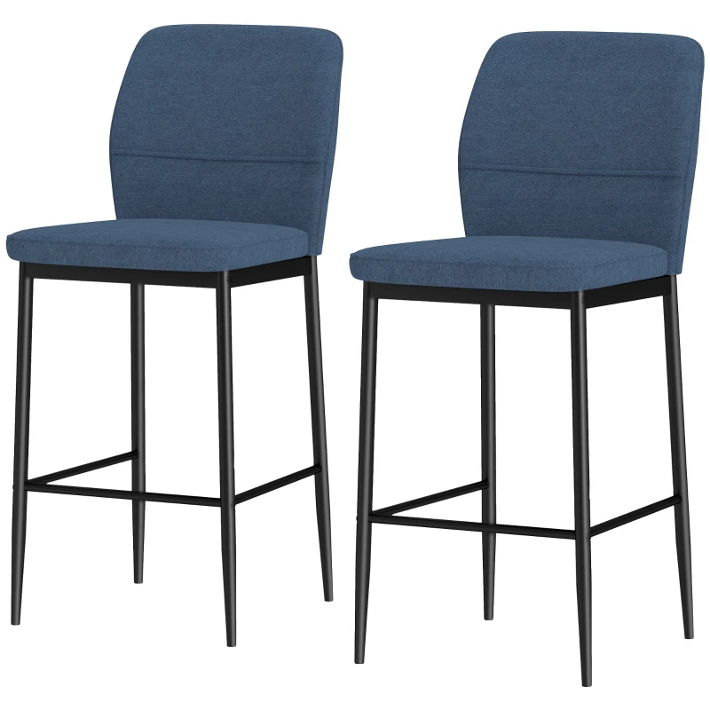 HOMCOM Conjunto de 2 Bancos de Bar Bancos Altos de Cozinha com Encosto e Apoio para os Pés Estofados em Veludo 41x52x97 cm Azul