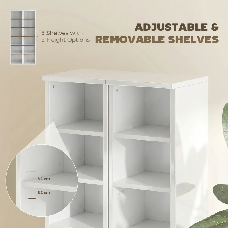 HOMCOM Set of 2 CD Media Display Shelf Unit Tower Rack with Adjustable Shelves, High Gloss White