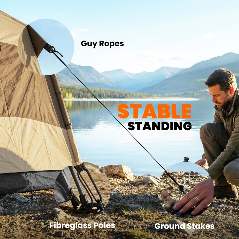 Outsunny Double Layer Instant Pop Up Tent with Rainfly, Portable Camping Shelter with Sewn-in Groundsheet and Carry Bag, Brown