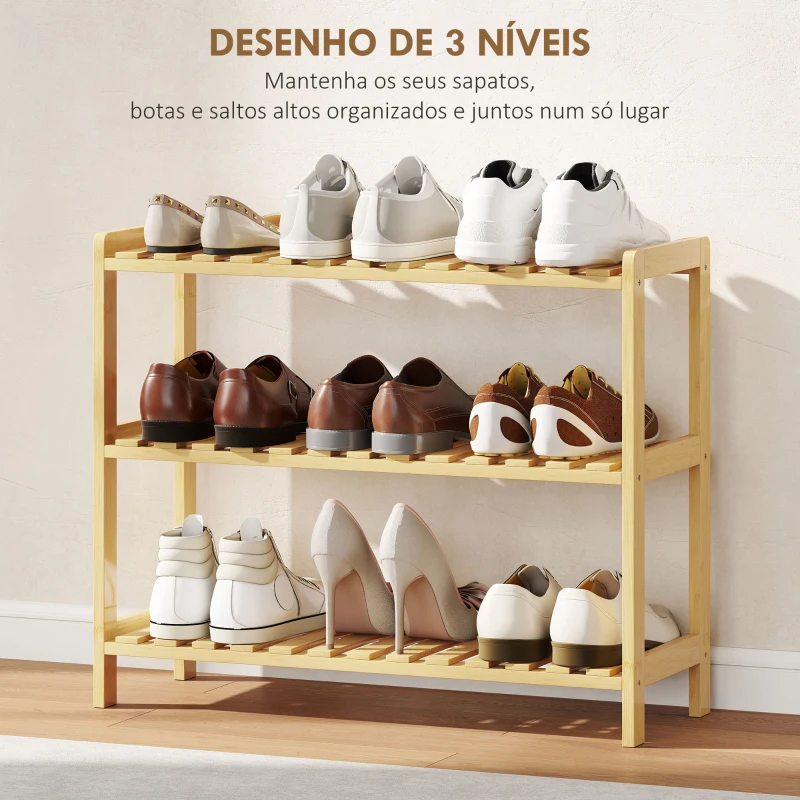 HOMCOM Sapateira de Madeira de 3 Níveis para até 9 Pares de Sapatos para Entrada Corredor Dormitório 70x26x57,5 cm Madeira