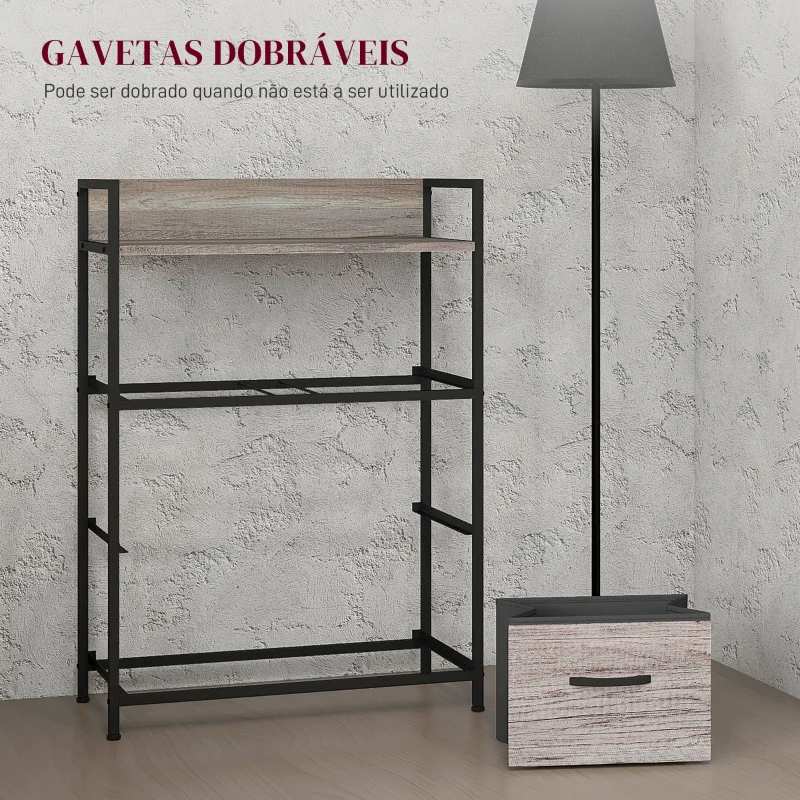 HOMCOM Cómoda de Quarto Armário de Armazenamento com 4 Gavetas Dobráveis Prateleira Aberta e Estrutura de Aço para Sala Entrada 60x29x85 cm Cinzento