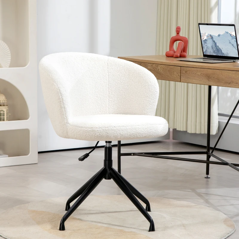 HOMCOM Chaise de bureau ergonomique siège pivotant hauteur réglable capacité 120 kg revêtement tissu bouclette blanc