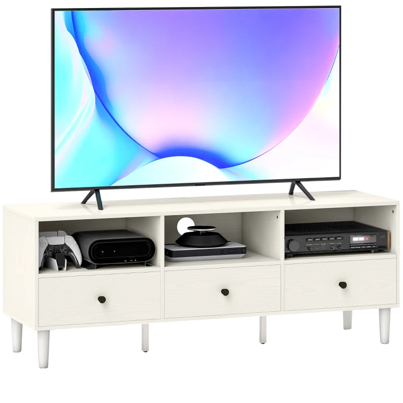 HOMCOM Móvel de TV Moderno com 3 Compartimentos Abertos 3 Gavetas para Televisão de 45/55/65 Polegadas 120x34x45 cm Branco
