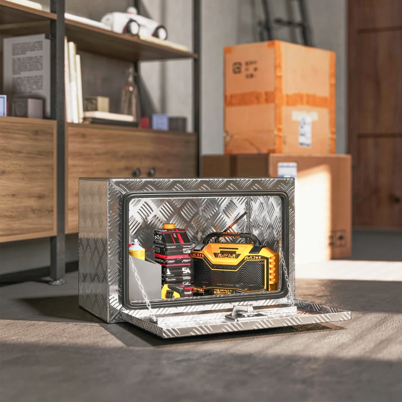 HOMCOM Boîte à outils pour camion en aluminium, 60,9 x 35,5 x 40,6 cm, coffre de rangement 76 L avec serrure et clés, argent