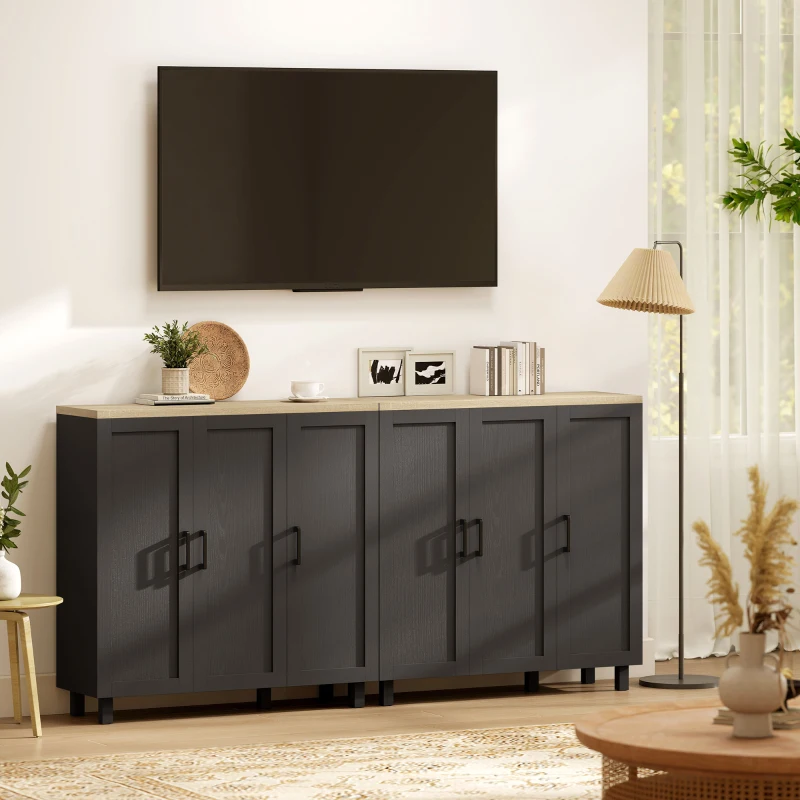 HOMCOM Aparador para Sala de Estar Móvel Buffet com 3 Portas e Prateleiras Ajustáveis 90x30x90 cm Preto e Madeira
