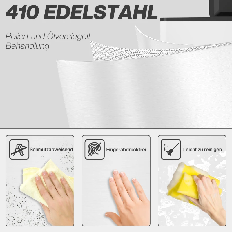 HOMCOM Mülleimer 20L, Soft-Close-Deckel, Deodorant-Fach, Fingerabdrucksicher, Edelstahl, Weiß