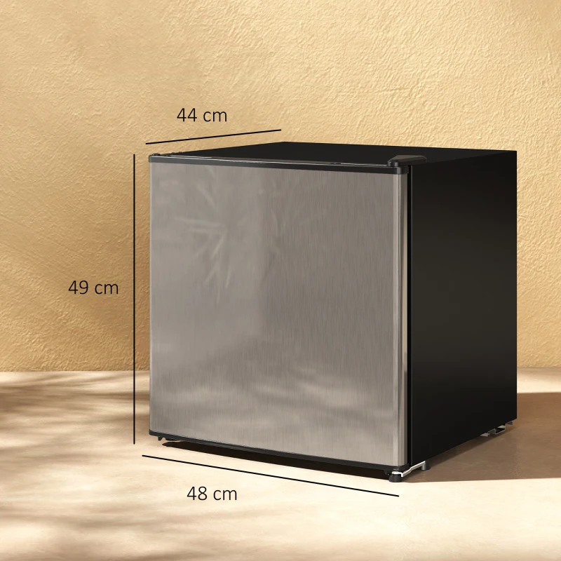 HOMCOM Mini Frigorífico Silencioso 46L Classe F com Temperatura Ajustável e Porta Reversível 48x44x49 cm Prata