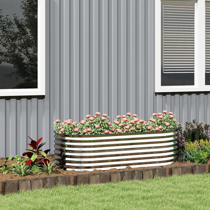 Outsunny Carré potager de jardin potager surélevé, résistant à la rouille en acier galvanisé 160 x 80 x 56 cm argent