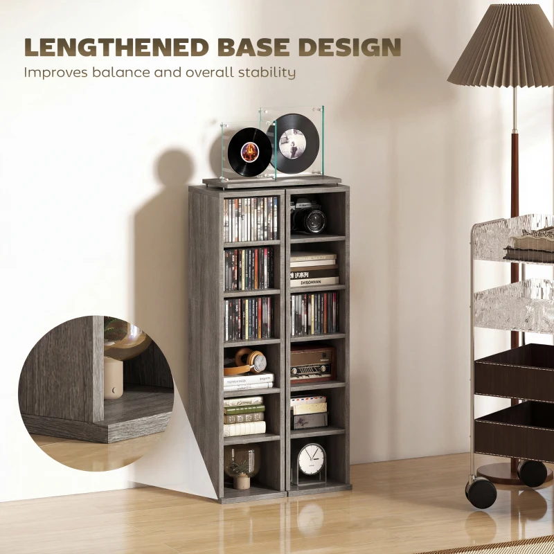HOMCOM Set of 2 CD Media Display Shelf Unit Tower Rack with Adjustable Shelves, Distressed Grey