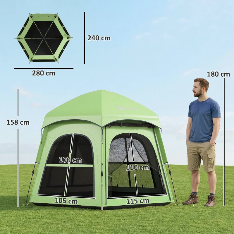 Outsunny Pop Up Tent 3000mm Waterproof Instant Camping Tent 3-4 Person with 2 Doors 4 Windows Green