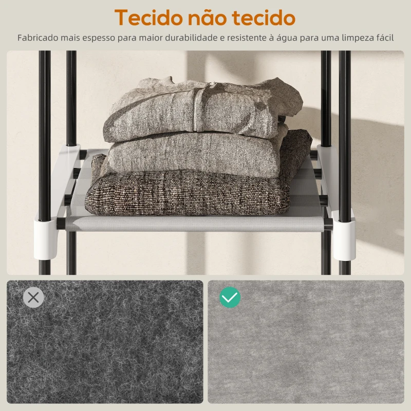 HOMCOM Armário para Roupas 182x43x185 cm Armário Aberto com 8 Prateleiras de Tecido Barras para Pendurar  182x43x185 cm Cinza