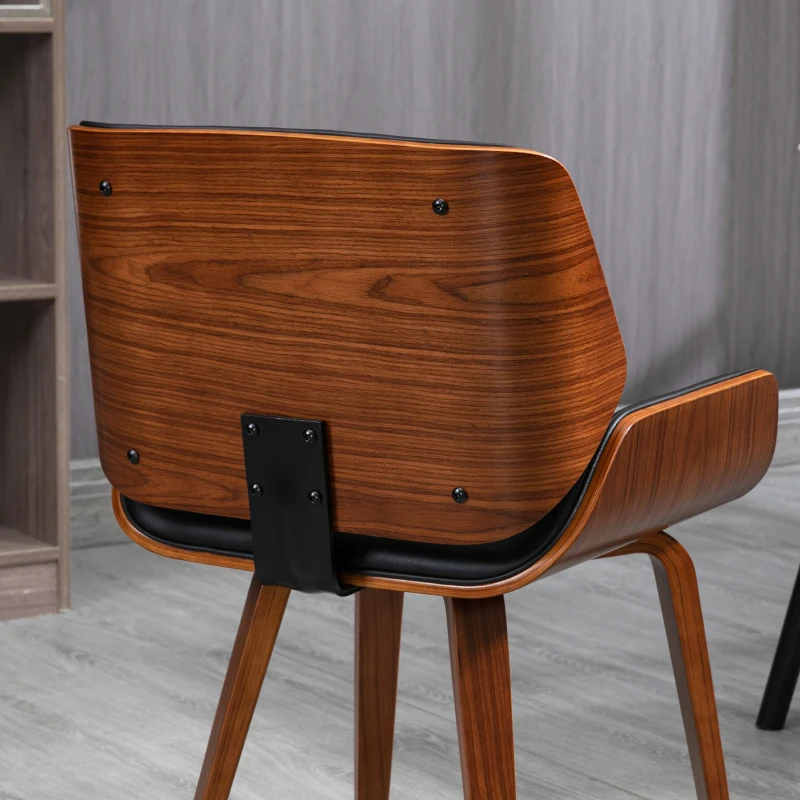 HOMCOM Conjunto de 2 Cadeiras de Jantar com Pés de Madeira Estofadas em Couro Sintético Encosto Curvado 53x54x81 cm Preto