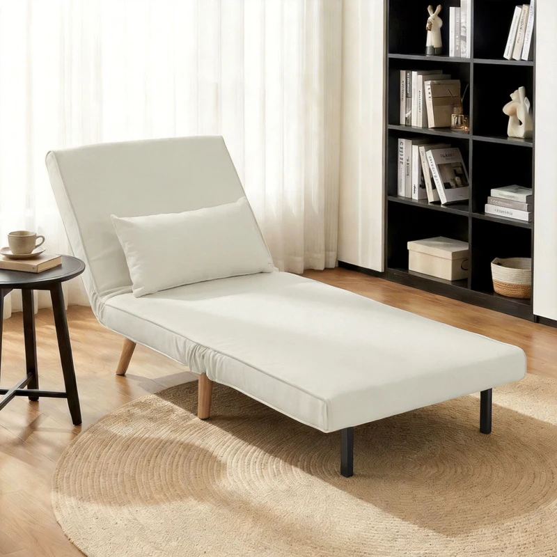 HOMCOM Fauteuil chauffeuse convertible 3 en 1 lit fauteuil lit 1 place dossier 5 positions en tissu avec coussin, crème