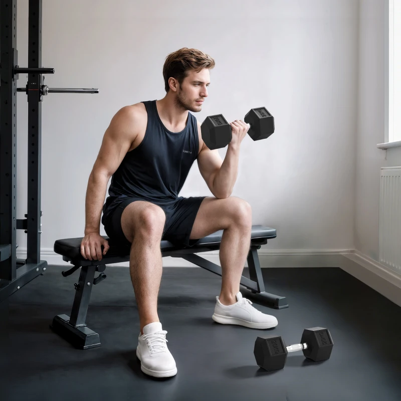 HOMCOM Lot de 2 Haltères Courtes Poids 40 kg, Haltère Hexagonale Entraînement Musculaire & Haltérophilie, Noir